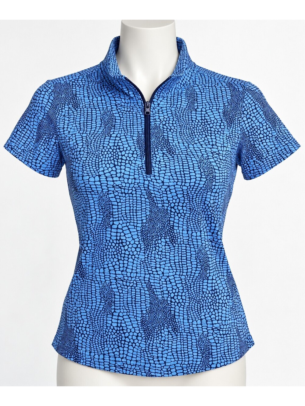 Ibkul Women's Blue Patterned Short Sleeve Golf Polo Shirt, S